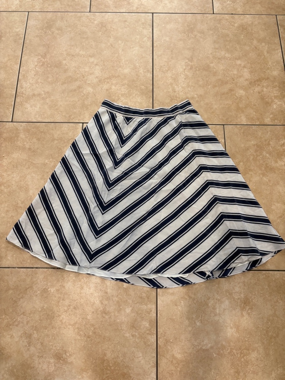 Ralph Lauren Navy and White Striped Circle Skirt 100% Silk